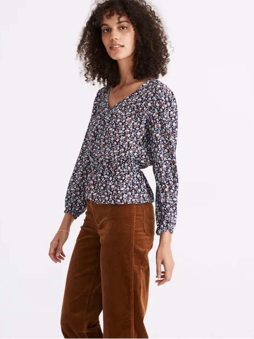 Madewell 100% Silk Button-Front Peplum‎ Top in Harvest Vine size small